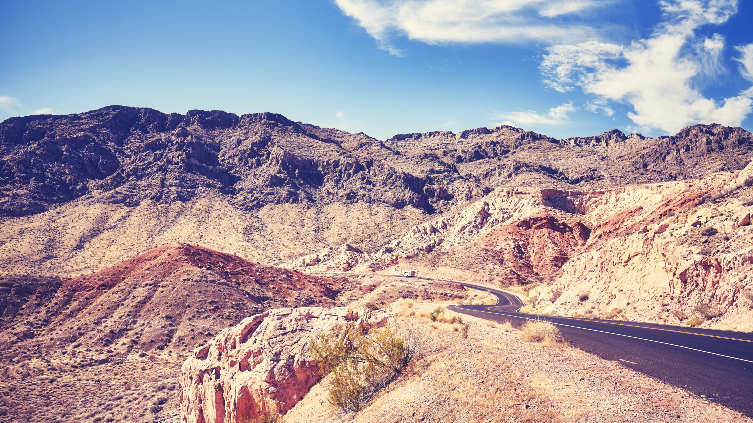 A desert road in Valley of Fire State Park, Nevada, USA.